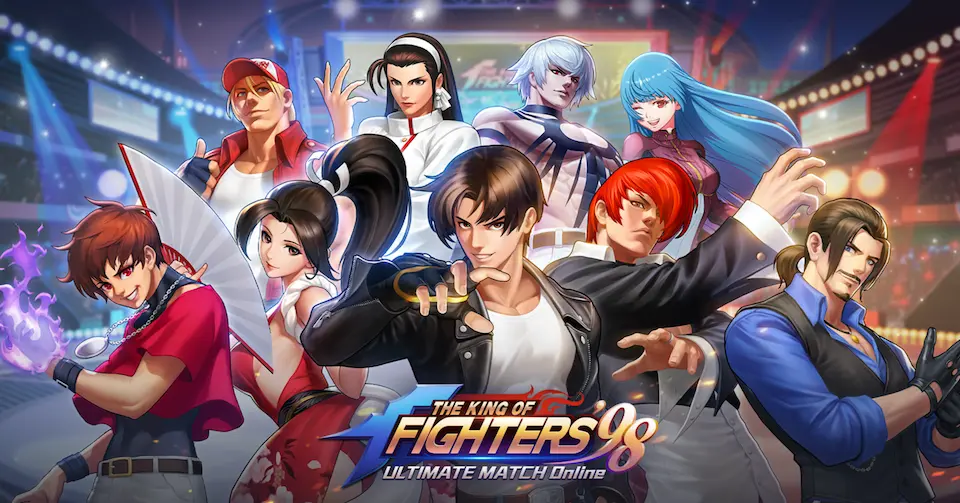 KOF98UMOLのキービジュアル。ギルドが熱いスマホゲーム記事の紹介用に掲載。